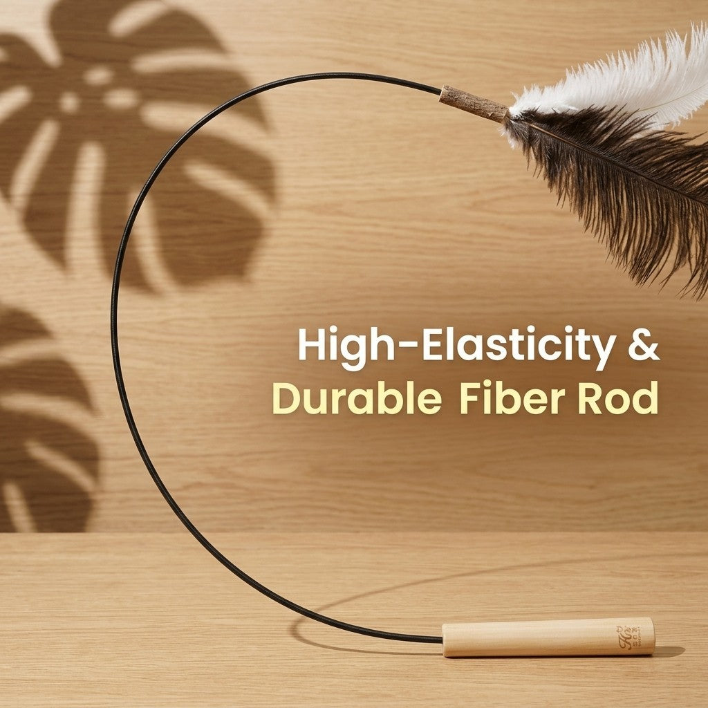 FUREVER365 HM-28 Ostrich Feather Cat Teaser - 160cm Extra Long Wand High-Elasticity Bouncing Toy