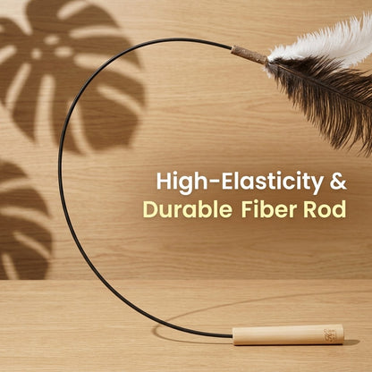 FUREVER365 HM-28 Ostrich Feather Cat Teaser - 160cm Extra Long Wand High-Elasticity Bouncing Toy