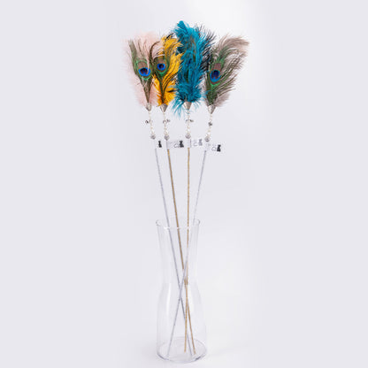 FUREVER365 HM-15 Peacock Feather Cat Teaser - Natural Iridescent Feathers High-Elasticity Steel Wand