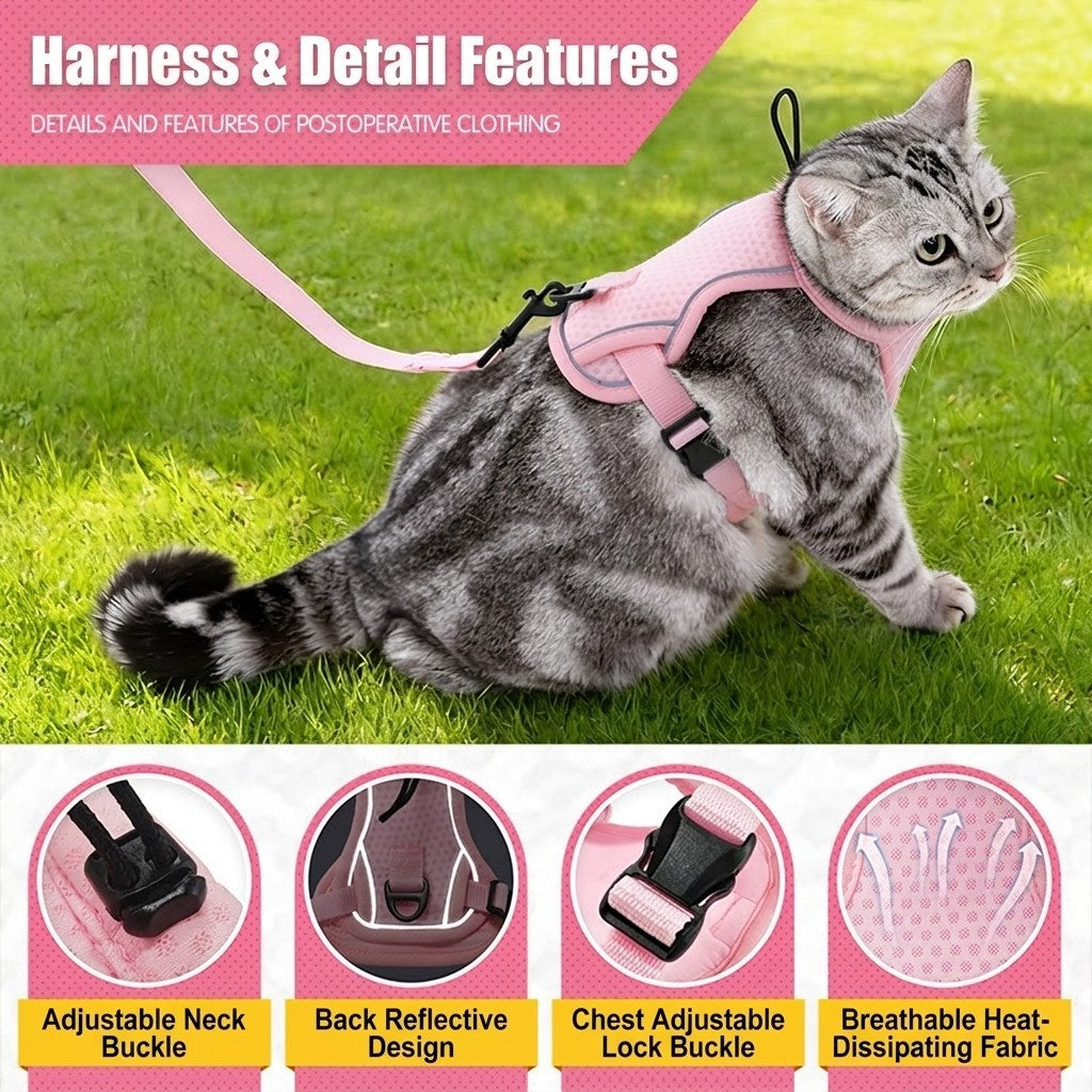 [2026 New] Cat Harness and Leash Set Anti-Escape Reflective Adjustable Breathable Vest Tali Kucing