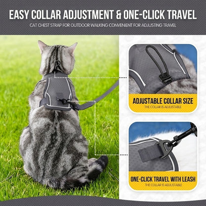 [2026 New] Cat Harness and Leash Set Anti-Escape Reflective Adjustable Breathable Vest Tali Kucing