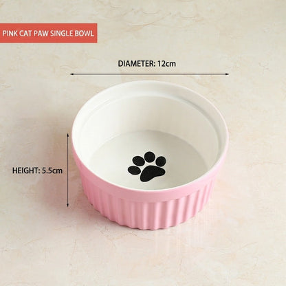 Kitten Specialized Ceramic Pet Bowl Anti-Black Chin Food Water Basin with Bamboo Stand Mangkuk Kucing