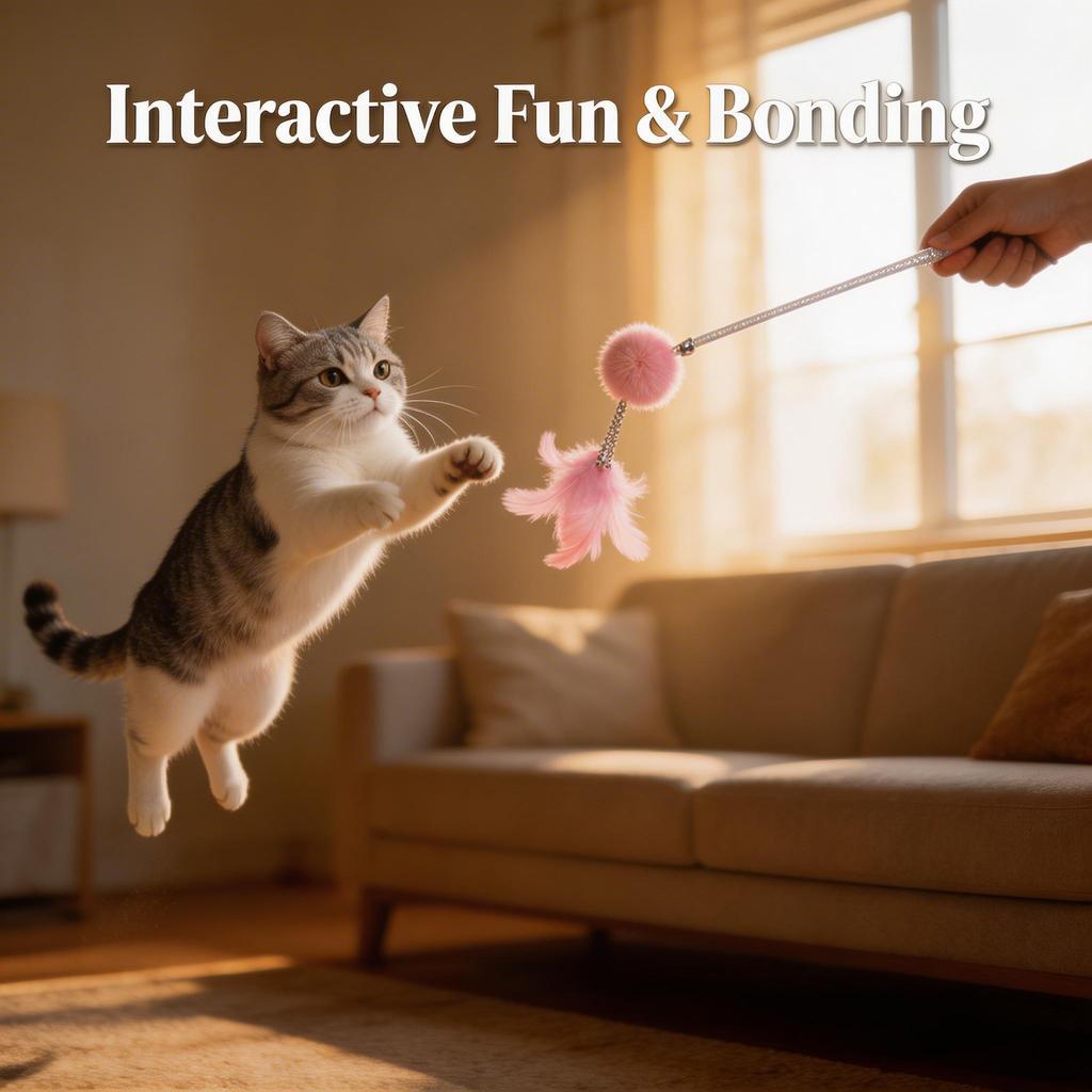 FUREVER365 TM-20 Fairy Wand Cat Teaser - Crystal Tube Handle Colorful Feather Tassel & Bell Toy