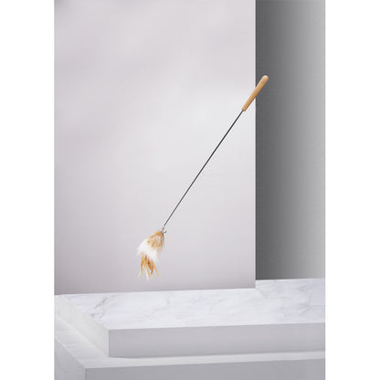 FUREVER365 HM-14 Fox Fur Cat Teaser - Real Fur Tail Solid Wood Handle High-Elasticity Steel Wire Toy