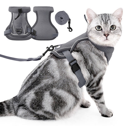 [2026 New] Cat Harness and Leash Set Anti-Escape Reflective Adjustable Breathable Vest Tali Kucing