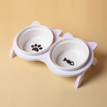 Elevated Ceramic Cat Bowl Tilted Neck Protection Double Bowl Anti-Black Chin Dog Food Water Feeder
