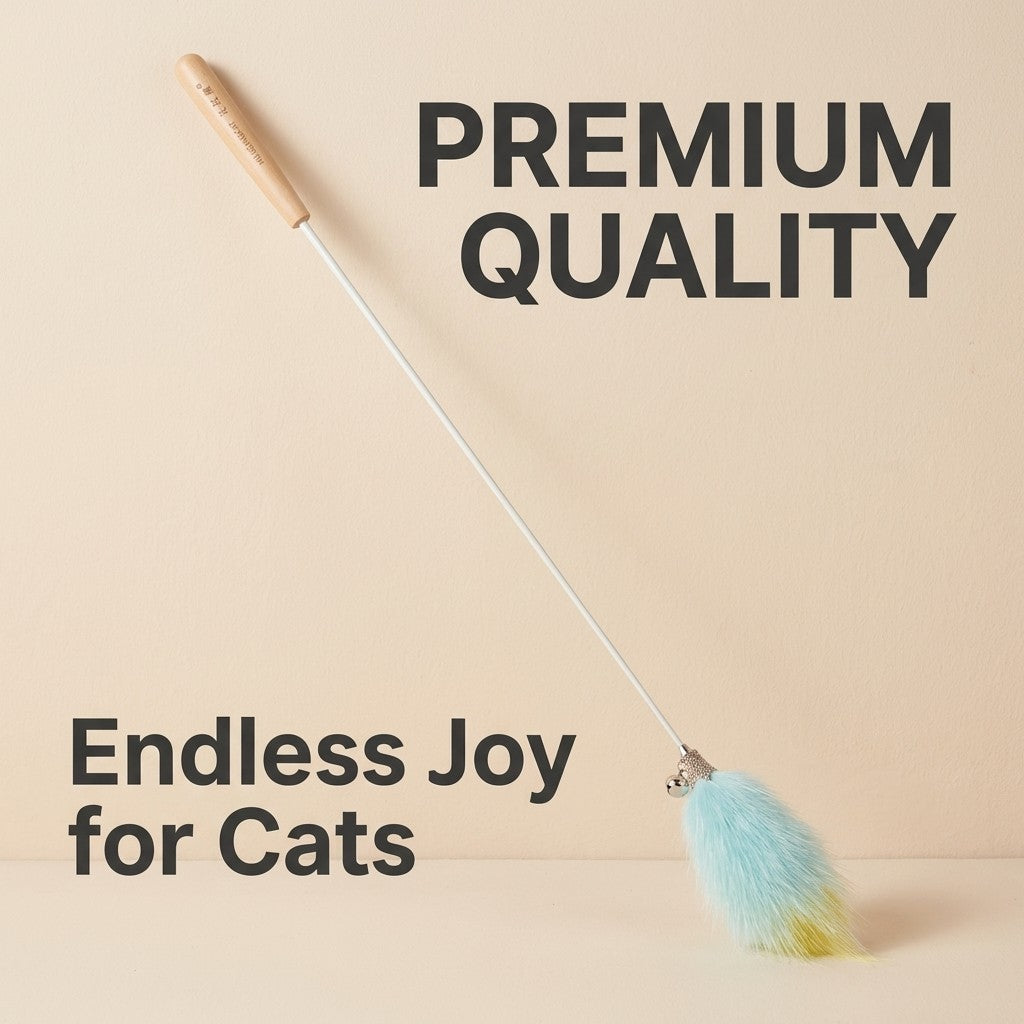 FUREVER365 HM-47 Rainbow Fox Velvet Cat Teaser - Solid Wood Wand Elastic Rope Interactive Plush Toy