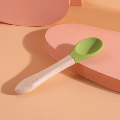 Silicone Pet Canned Food Spoon Wooden Handle Cat Dog Wet Food Feeder Scraper Scoop Food Grade Sudu