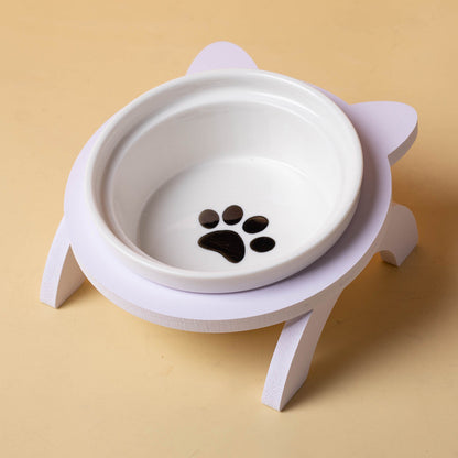 Elevated Ceramic Cat Bowl Tilted Neck Protection Double Bowl Anti-Black Chin Dog Food Water Feeder