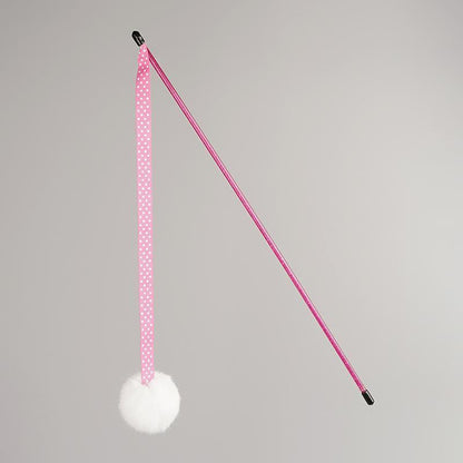 FUREVER365 TM-27 Ribbon Rabbit Fur Ball Cat Teaser - Durable PVC Wand Stylish Interactive Toy