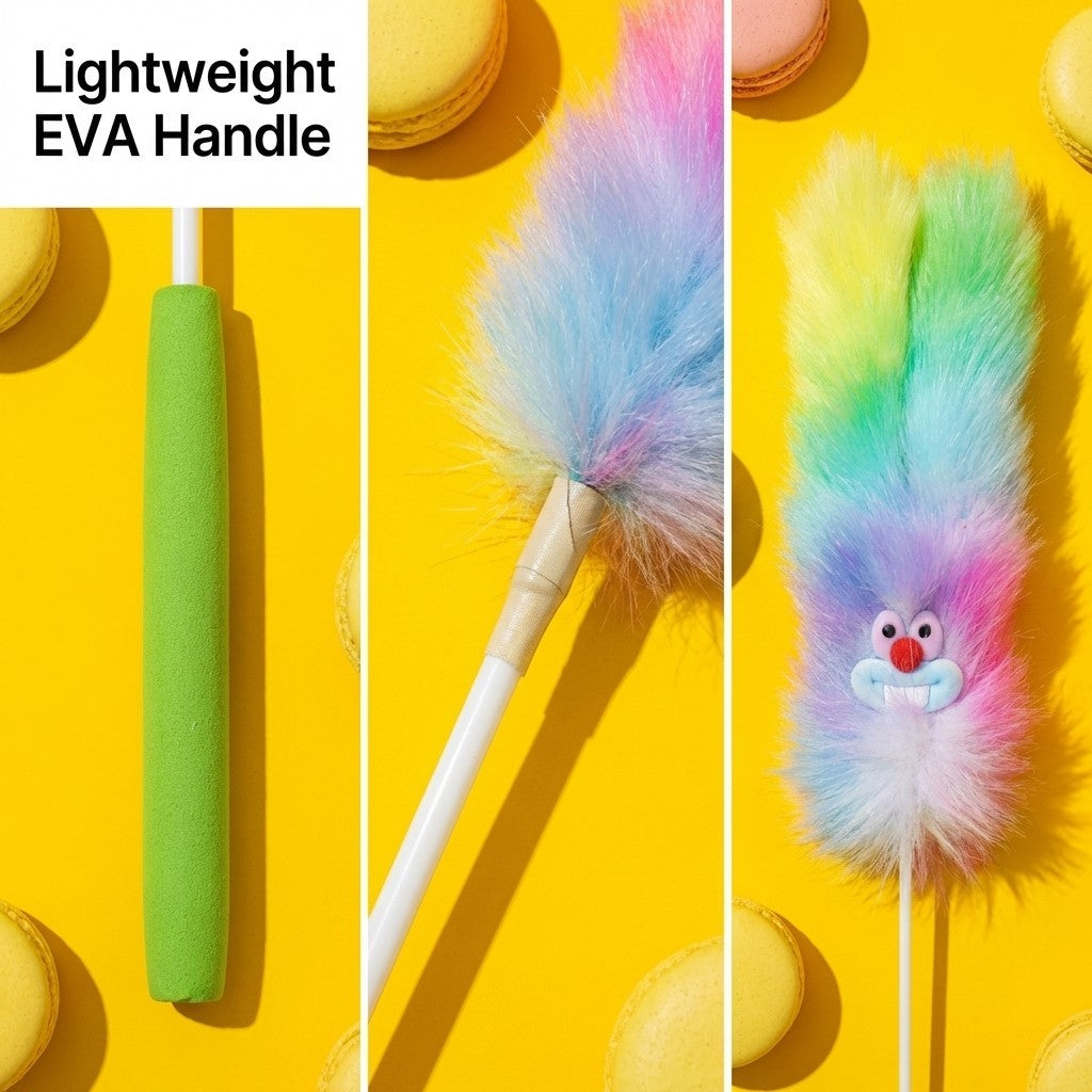 FUREVER365 100cm Rainbow Cat Teaser Wand - Extra Long Flexible Rod with Soft Squeaky Rainbow Tail