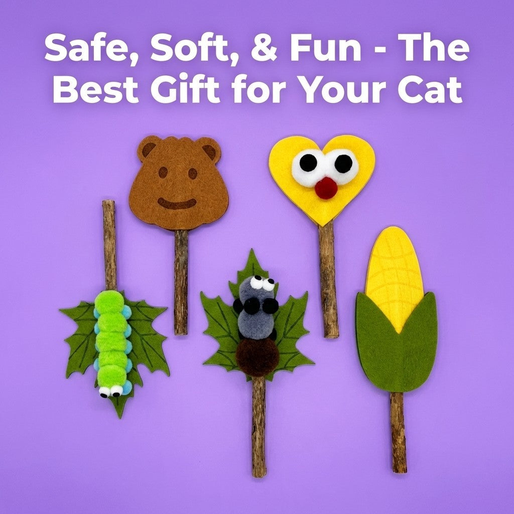FUREVER365 MT Felt Silver Vine Cat Toy - Natural Actinidia Dental Stick with Soft Handmade Felt Lure