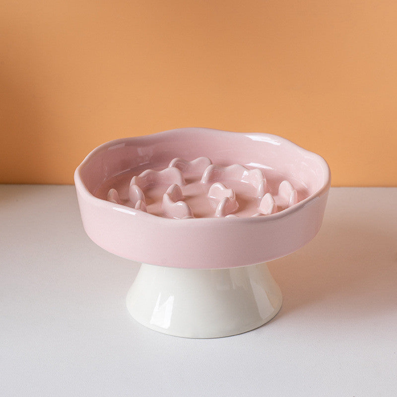 Ceramic Slow Feeder Cat Bowl Anti-Choke Dog Bowl Neck Protection Anti-Vomiting Elevated Pet Bowl