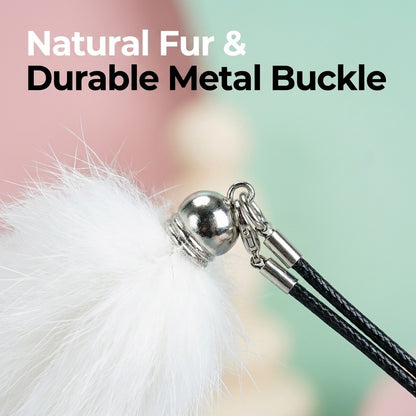 FUREVER365 TM-09 Rabbit Fur Wheat Ear Cat Teaser - Elastic Bouncing Rope Short Wand Interactive Toy