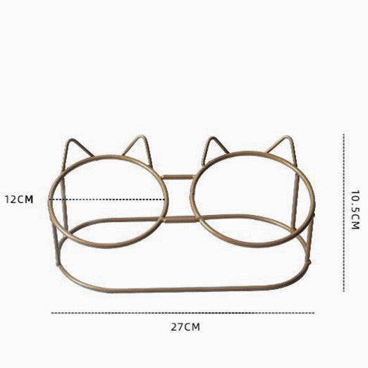 Elevated Ceramic Double Cat Bowl with Metal Stand 15° Tilted Neck Protection Anti-Vomiting Pet Feeder
