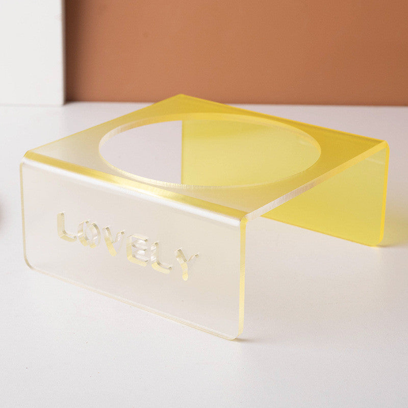 French Style Gradient Ceramic Cat Bowl Aesthetic Acrylic Elevated Stand Anti-Black Chin UFO Pet Plate
