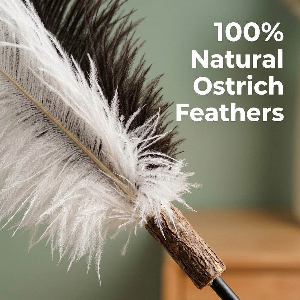 FUREVER365 HM-28 Ostrich Feather Cat Teaser - 160cm Extra Long Wand High-Elasticity Bouncing Toy