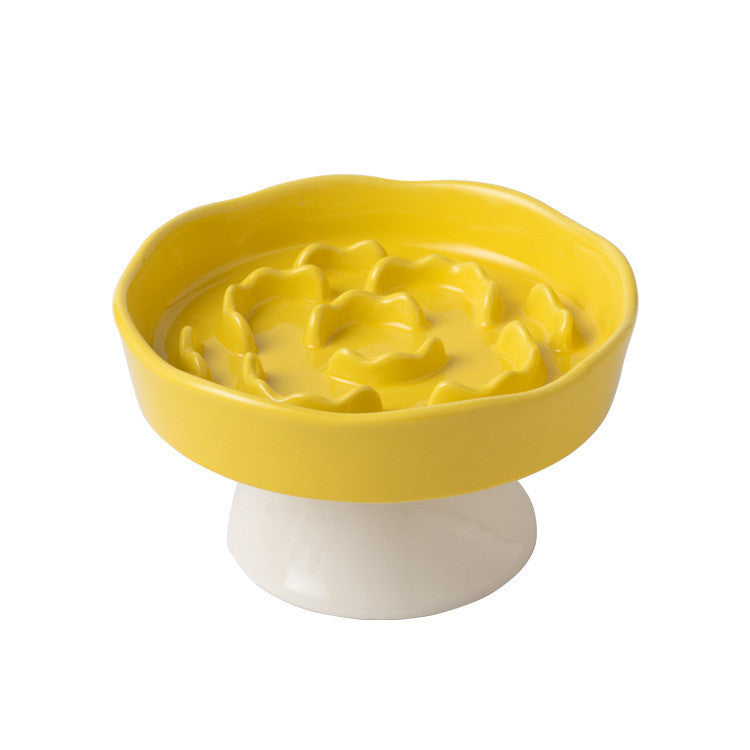 Ceramic Slow Feeder Cat Bowl Anti-Choke Dog Bowl Neck Protection Anti-Vomiting Elevated Pet Bowl