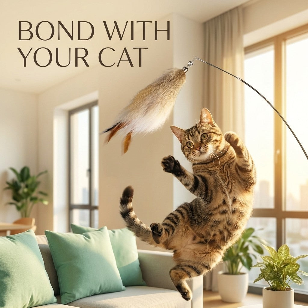 FUREVER365 HM-18 Fox Fur Ball Cat Teaser - 2-Section Telescopic Carbon Fiber Wand Interactive Toy
