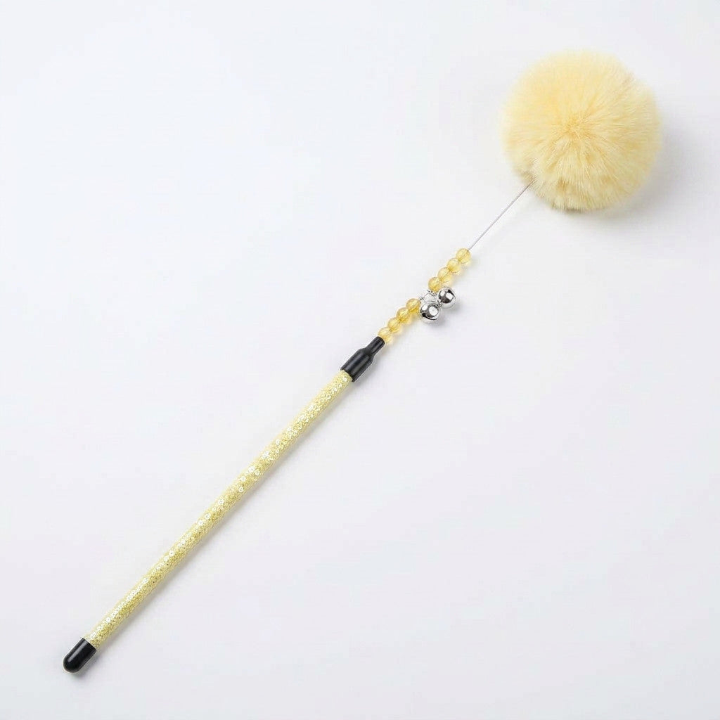 FUREVER365 TM-02Rabbit Fur Ball Cat Teaser - Extra Long Wand High-Elasticity Steel Wire Bouncing Toy