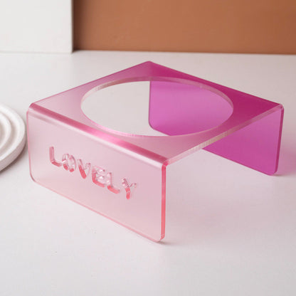 French Style Gradient Ceramic Cat Bowl Aesthetic Acrylic Elevated Stand Anti-Black Chin UFO Pet Plate