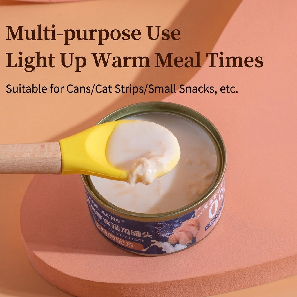 Silicone Pet Canned Food Spoon Wooden Handle Cat Dog Wet Food Feeder Scraper Scoop Food Grade Sudu