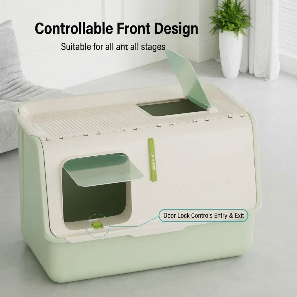XXL Fully Enclosed Cat Litter Box Top Entry Large Space Odor Control Splash Proof Tandas Kucing