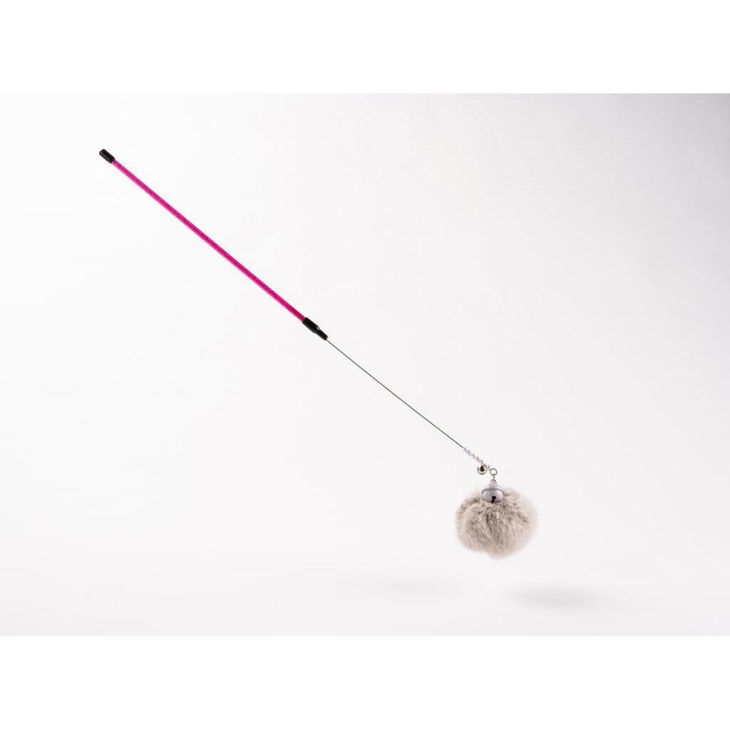 FUREVER365 TM-02Rabbit Fur Ball Cat Teaser - Extra Long Wand High-Elasticity Steel Wire Bouncing Toy