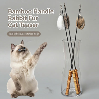 FUREVER365 TM-52 Bamboo Joint Cat Teaser - Retractable Flexible Telescopic Wand Rabbit Velvet Toy