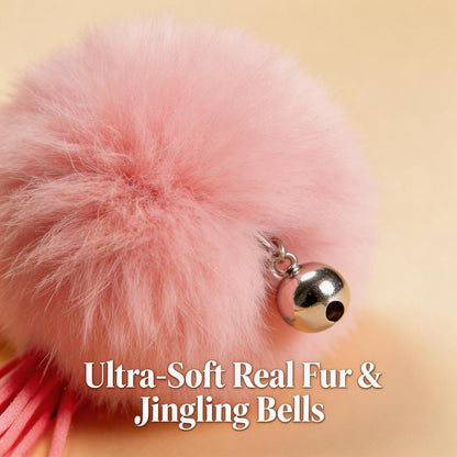 FUREVER365 TM-08 Rabbit Fur Ball & Tassel Cat Teaser - Durable PVC Wand Bouncing Elastic Toy