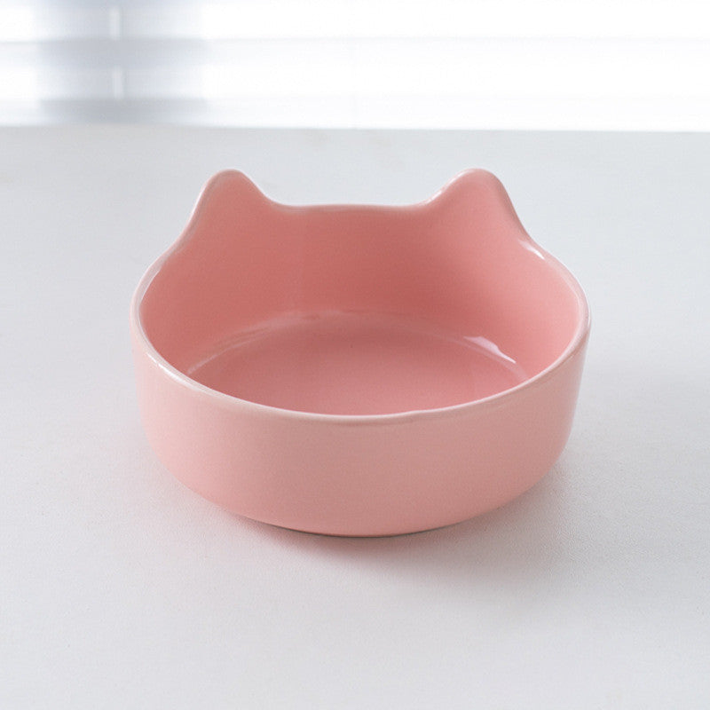 Premium Ceramic Cat Bowl with Wood Stand Anti-Black Chin Elevated Pet Dog Food Water Bowl Mangkuk Kucing