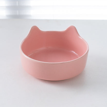 Premium Ceramic Cat Bowl with Wood Stand Anti-Black Chin Elevated Pet Dog Food Water Bowl Mangkuk Kucing