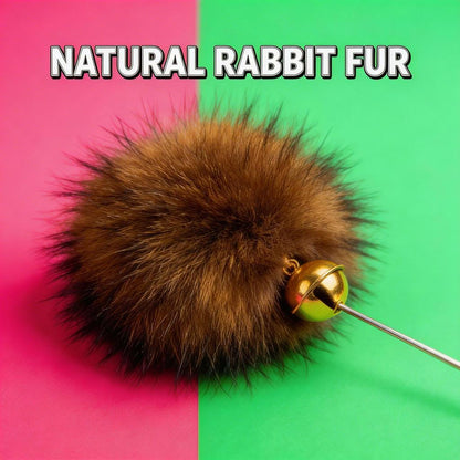 FUREVER365 HM-07 Premium Fox Fur Cat Teaser - Durable PVC Handle Long Steel Wire Bouncing Toy