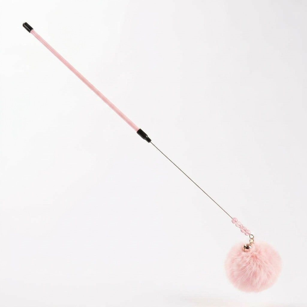 FUREVER365 TM-02Rabbit Fur Ball Cat Teaser - Extra Long Wand High-Elasticity Steel Wire Bouncing Toy