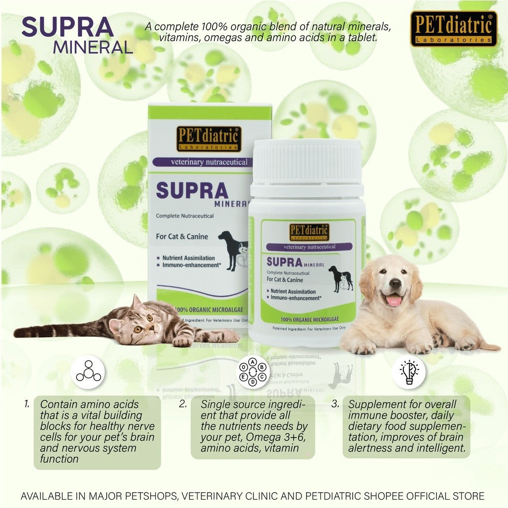 Supra Mineral Complete Nutraceutical for Dogs and Cats. 30 Tablets - Multivitamins complete - Omega 3 & 6, Zinc, Lysine