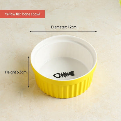 Kitten Specialized Ceramic Pet Bowl Anti-Black Chin Food Water Basin with Bamboo Stand Mangkuk Kucing