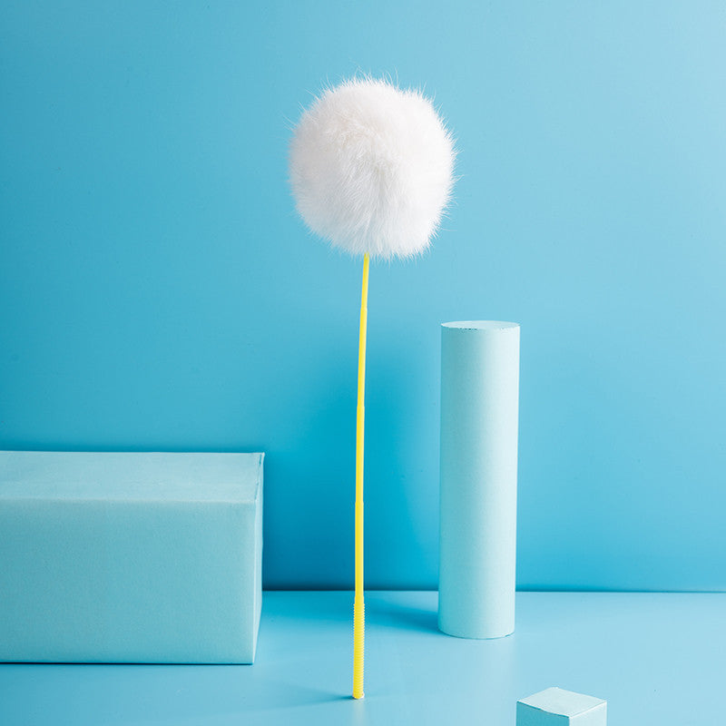 FUREVER365 TM-10 Rabbit Fur Ball Cat Teaser - Durable PVC Wand Wire Interaction Toy