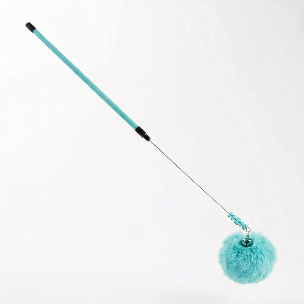 FUREVER365 TM-02Rabbit Fur Ball Cat Teaser - Extra Long Wand High-Elasticity Steel Wire Bouncing Toy