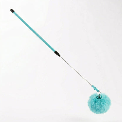 FUREVER365 TM-02Rabbit Fur Ball Cat Teaser - Extra Long Wand High-Elasticity Steel Wire Bouncing Toy