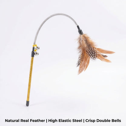 FUREVER365 YM-35 Spring Feather Cat Teaser-High-Elasticity Steel Wire Wand with Bell Interactive Toy