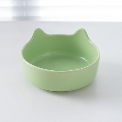 Premium Ceramic Cat Bowl with Wood Stand Anti-Black Chin Elevated Pet Dog Food Water Bowl Mangkuk Kucing