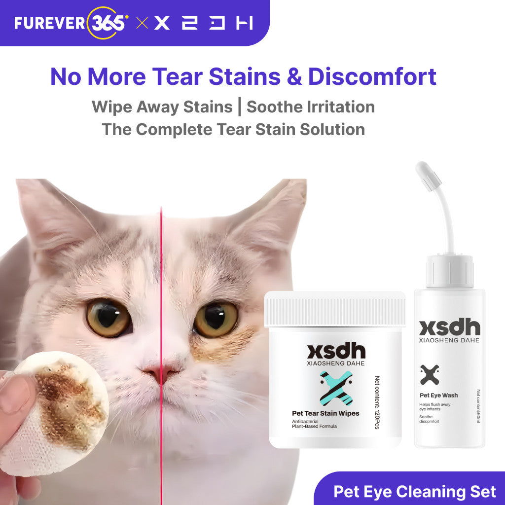 XSDH Pet Eye & Tear Stain Remover Kit: Cleaning Wipes & Solution for Cats