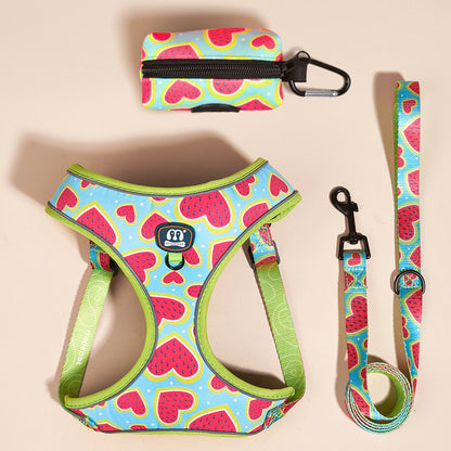 FUREVER365 Reflective Pet Harness Leash Set 2pcs Cat Dog Vest Poop Bag Dispenser Adjustable Floral