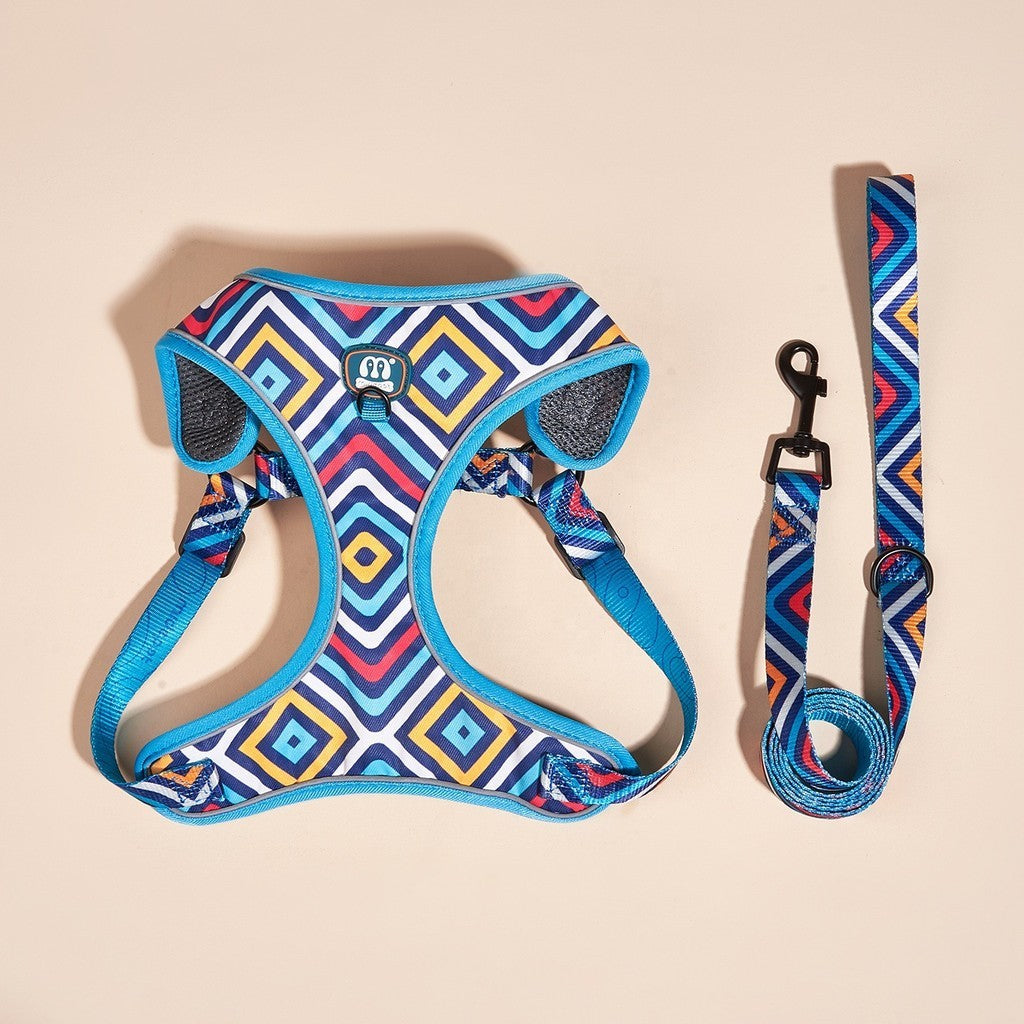 FUREVER365 Reflective Pet Harness Leash Set 2pcs Cat Dog Vest Poop Bag Dispenser Adjustable Floral