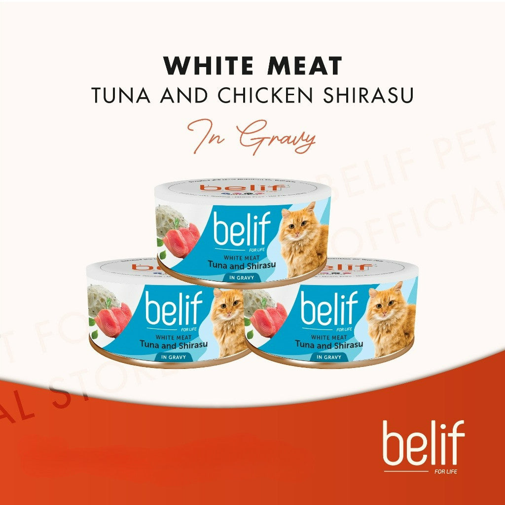 Belif Grain Free Tuna Salmon Flakes/Chic Breast/Shrimp Calamari/Shirasu/Anchovy in Gravy (80g)|Cat Wet Food