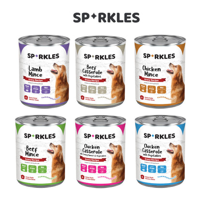 Sparkles Chicken w Vege/Chicken w Turkey & Vege/ Lamb Mince/Chicken Mince/Beef Mince/Beef w Vege (400g) | Dog Wet Food