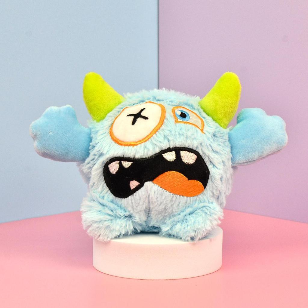 FUREVER365 Cute Little Monster Pet Toy Ball Squeaky Plush Dog Toy Bouncing Molar Ball Puppy Chew Toy