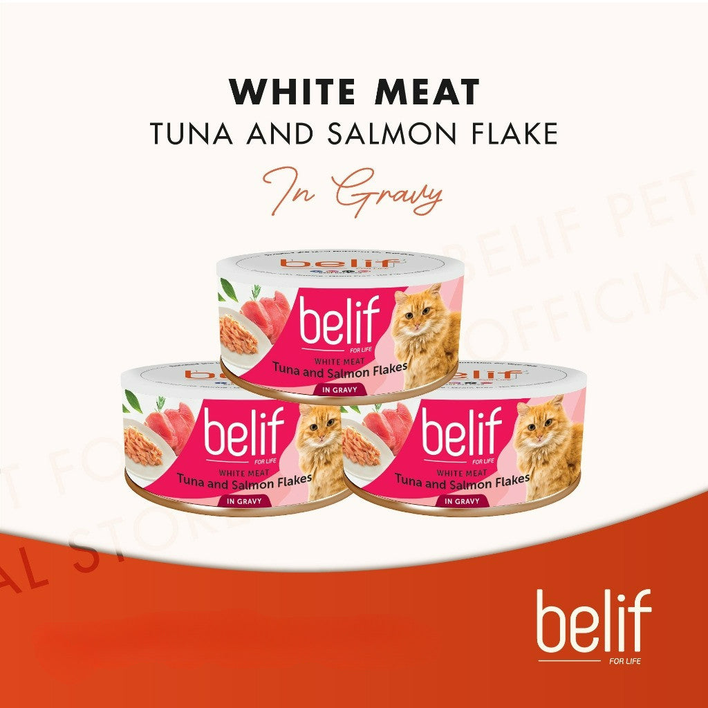Belif Grain Free Tuna Salmon Flakes/Chic Breast/Shrimp Calamari/Shirasu/Anchovy in Gravy (80g)|Cat Wet Food