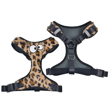 FUREVER365 Winter Plush Leopard Pet Harness Warm Soft Rabbit Fur Dog Vest Adjustable Cat Chest Strap