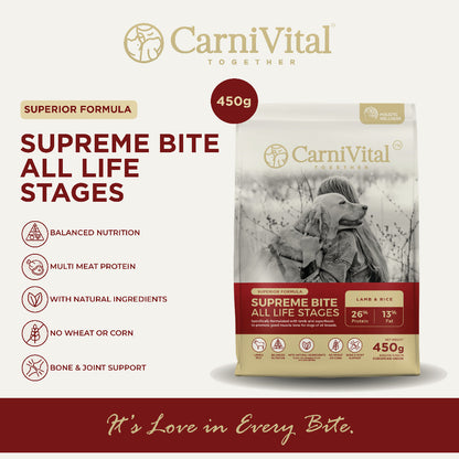450g Pack Dog Food | Puppy & Junior / Supreme Bite / Sensibite / Grain Free Salmon / Grain Free Lamb | CarniVital